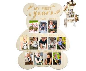 VinBee Cadre photo souvenir de 1er anniversaire 41 x 33 cm avec inscription « My First Year » - Cadeau de naissance pour les mamans et les papas - Kit de présentation multi-photos 12 mois