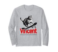 VINCENT - beau nom de garçon avec un chat & skateboard Manche Longue