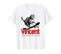 VINCENT - beau nom de garçon avec un chat & skateboard T-Shirt