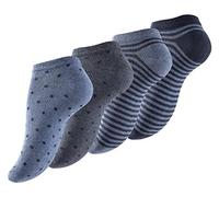 Vincent Creation Lot de 8 paires de socquettes pour femme - design «points et rayures», coton, rayures, points - femme (39-42, jeans bleu)