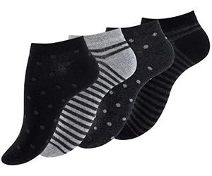 Vincent Creation Lot de 8 paires de socquettes pour femme - design «points et rayures», coton, rayures, points - femme