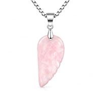 Vincent Paul Collier femme argent 925 aile ange quartz rose pierre dure naturelle sculptée