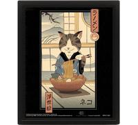 Vincent Trinidad - Poster encadré "Neko Ramen Ukiyo", 3D PM4649 (28,5 cm x 23,5 cm) (Blanc/Gris)