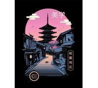 Vincent Trinidad - Poster encadré "Pagode Wave Aesthetics" PM8127 (40 cm x 30 cm) (Noir/Rose/Bleu)