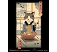 Vincent Trinidad - Poster "Neko Ramen Ukiyo-E", 3D PM4650 (25 cm x 20 cm) (Blanc/Marron)