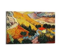 Vïncent Vän Gögh Affiche d'art sur toile représentant une maison et un laboureur Décoration murale Idée de décoration 50 x 75 cm