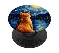 Vincent Van Gogh Star Night Cat Amoureux des Chats Oranges PopSockets PopGrip Adhésif