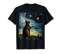 Vincent Van Gogh Starry Night Cat Crew Amusant Black Cat Lover T-Shirt