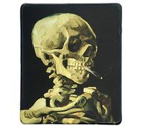 Vincent Van Gogh Tapis de souris en caoutchouc naturel avec peinture célèbre du crâne d'un squelette avec cigarette brûlante - Bords cousus - 30 x 24,9 cm