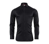 Vincenzo Boretti Chemise, Body-fit/particulièrement coupé cintrée, élastique, Motif Chevron - Facile à Repasser Noir 37-38