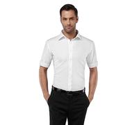 Vincenzo Boretti Chemise Homme Coupe cintrée Slim-fit, 100% Coton, Tissu Infroissable et agréable à Porter, Manches Courtes, Unie Blanc 39-40