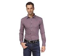 Vincenzo Boretti Chemise Homme, Coupe cintrée Slim-fit, Tissu Infroissable et agréable, 100% Coton, Manches-Longues, col Kent, Motif à Carreaux avec Contraste Bordeaux 37-38