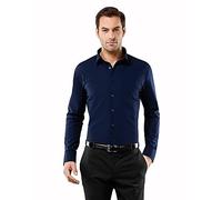 Vincenzo Boretti Chemise Homme, Coupe cintrée Slim-fit, Tissu Infroissable et agréable, 100% Coton, Manches-Longues, col Kent, Unie Bleu foncé 39-40