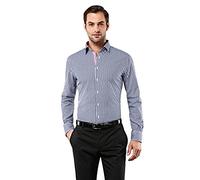 Vincenzo Boretti Chemise Homme, Coupe cintrée Slim-fit, Tissu Infroissable et agréable, 100% Coton, Manches-Longues, col Kent, Motif à Carreaux avec Contraste Bleu foncé 39-40