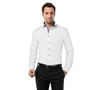 Vincenzo Boretti Chemise Homme, Coupe cintrée Slim-fit, Tissu Infroissable et agréable, 100% Coton, Manches-Longues, col Kent, Unie avec triplure de Contraste Blanc/Bleu foncé 39-40