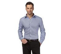 Vincenzo Boretti Chemise Homme, Coupe cintrée Slim-fit, Tissu Infroissable et agréable à Porter, 100% Coton, Manches-Longues, col Kent, à Motif avec triplure de Contraste Bleu Clair 39-40