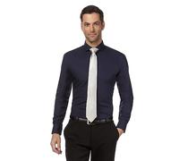 Vincenzo Boretti Chemise Homme, Coupe cintrée Slim-fit, Tissu Infroissable et agréable à Porter, 100% Coton, Manches-Longues, col Italien, Unie Bleu foncé 41-42