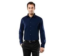 Vincenzo Boretti Chemise Homme Coupe Normale Regular-fit, 100% Coton, Tissu Infroissable et agréable à Porter, Manches-Longues, col Kent, Unie Bleu foncé 39-40