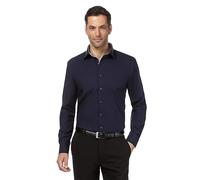Vincenzo Boretti Chemise Homme Coupe Normale Regular-fit, 100% Coton, Tissu Infroissable et agréable à Porter, Manches-Longues, col Kent, Unie avec triplure de Contraste Bleu foncé 41-42