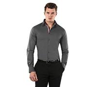 Vincenzo Boretti Chemise Homme, Coupe particulièrement cintrée Body-fit, Tissu élastique-défroissable, mélange de Coton, Manches-Longues, col Kent, Unie - Facile à r Gris foncé/Bordeaux 41-42