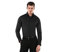 Vincenzo Boretti Chemise Homme, Coupe particulièrement cintrée Body-fit, Tissu élastique-défroissable, mélange de Coton, Manches-Longues, col Kent, Unie - Facile à Repasser Noir 39-40