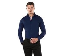 Vincenzo Boretti Chemise Homme, Coupe particulièrement cintrée Body-fit, Tissu élastique-défroissable, mélange de Coton, Manches-Longues, col Kent, Unie - Facile à r Bleu foncé/Bordeaux 41-42