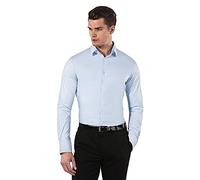 Vincenzo Boretti Chemise Homme, Coupe particulièrement cintrée Body-fit, Tissu élastique-défroissable, mélange de Coton, Manches-Longues, col Kent, Unie - Facile à Repasser Bleu glacé 39-40