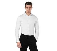 Vincenzo Boretti Chemise Homme, Coupe particulièrement cintrée Body-fit, Tissu élastique-défroissable, mélange de Coton, Manches-Longues, col Kent, Unie - Facile à Repasser Blanc 41-42