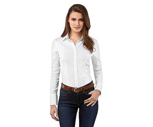 Vincenzo Boretti Chemisier Femme, Coupe cintrée Slim-fit, Tissu élastique-Infroissable et Respirant, mélange de Coton, Manche-Longue, col Kent, uni - Facile à Repasser Blanc 40