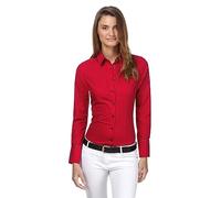 Vincenzo Boretti Chemisier Femme, légèrement cintré, Facile à Repasser, agréable à Porter, 100% Coton, Manche-Longue, col Kent, uni Rouge 42