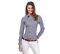 Vincenzo Boretti Chemisier Femme, légèrement cintré, Facile à Repasser, agréable à Porter, 100% Coton, Manche-Longue, col Kent, Motif à Carreaux Bleu foncé/Blanc 44