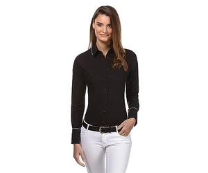 Vincenzo Boretti Chemisier Femme, légèrement cintré, Facile à Repasser, agréable à Porter, 100% Coton, Manche-Longue, col Kent, uni Noir 42