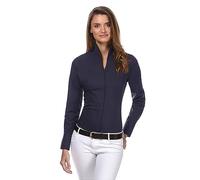 Vincenzo Boretti Chemisier Femme, légèrement cintré, Tissu Infroissable et Respirant - agréable à Porter, 100% Coton, col Calice, Manches Longues, uni Bleu foncé 38