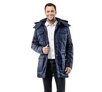 Vincenzo Boretti Manteau- veste d'hiver homme, design de long-parka élegant-casual, imperméable, capuche détachable et grandes poches doublées douces, chaud par temps froid bleu foncé S