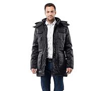 Vincenzo Boretti Manteau- veste d'hiver homme, design de long-parka élegant-casual, imperméable, capuche détachable et grandes poches doublées douces, chaud par temps froid noir L
