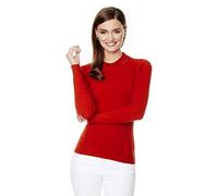 Vincenzo Boretti Pull-Over tricoté Femme, Coupe Normale, Manches-Langues, col Montant côtelé, Style de Mode Classique-Chic, Chaud pour l'hiver et l'automne, Haute qualité, uni Rouge L