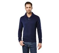 Vincenzo Boretti Pull-Over tricoté pour Homme, Coupe étroite, Manche-Longue, à col châle, en Grosse Maille, Chic et Chaud pour l'hiver et l'automne, uni Bleu foncé S