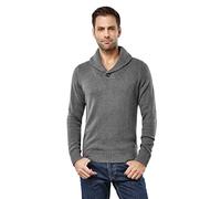 Vincenzo Boretti Pull-Over tricoté pour Homme, Coupe étroite, Manche-Longue, à col châle, en Grosse Maille, Chic et Chaud pour l'hiver et l'automne, uni Gris foncé S