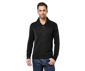 Vincenzo Boretti Pull-Over tricoté pour Homme, Coupe étroite, Manche-Longue, à col châle, en Grosse Maille, Chic et Chaud pour l'hiver et l'automne, uni Noir L