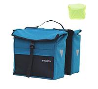 Vincita Sacoches latérales de vélo résistantes à l'eau à Double Sacoche à Chargement par Le Dessus - avec Housse de Pluie, Grande, poignée de Transport, Points réfléchissants - - (Noir/Turquoise)
