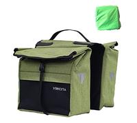 Vincita Sacoches latérales de vélo résistantes à l'eau à Double Sacoche Top Load - avec Housse de Pluie, Grande, poignée de Transport, Taches réfléchissantes - - (Noir/Vert)