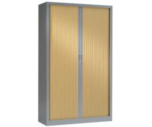 Vinco Armoire Monobloc H198xL120xP43 cm 4 Tablettes Alu Rideaux Chêne Clair