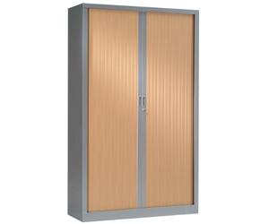 Vinco Armoire Monobloc H198xL120xP43 cm 4 Tablettes Alu Rideaux Hêtre