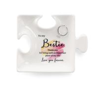 VINCOMIC Plateau à bijoux puzzle en céramique blanche - Cadeau idéal pour un anniversaire, Noël, merci d'être une pièce importante de ma vie Organiseur de bijoux pour bagues