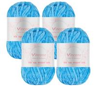 Vincona Fil chenille 4 x 100 g laine à tricoter - Doux laine crochet, chenille fil pour crochet tricot - 100% polyester - 4 x 120 m Super Soft Chunky Yarn - Aiguilles n° 5-6 Bleu turquoise