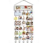 VINCOURNA Pele Mele Photo Mural, Cadre Photo Pele Mele Avec Tableau à Messages Et 30 Pinces à Photos, Cadre Photo Postale Bois, Accroche Photo Mural Pince, Accroche Photos Pour Exposition De Mémoire