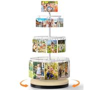 VINCOURNA Porte Photo Rotatif avec 30 Pinces, Porte Photo Pince à 3 Niveaux, Support Photo Table pour L'obtention D'un Diplôme, un Anniversaire, des Vacances, des Cartes de Vœux et une Décoration