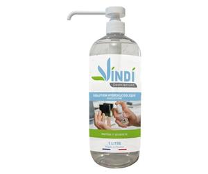 Vindi Désinfectant solution hydroalcoolique - Flacon pompe de 1L - Fabrication Française - 76% d'alcool - Désinfection des mains et des surfaces - Virucide