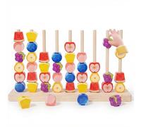 Vindstier Jeu de Tri et d'Empilage de Fruits en Bois Montessori, Jouet Éducatif 42 Pièces pour Motricité Fine, Reconnaissance des Couleurs et Logique, Cadeau Enfant 3 Ans+ Garçon Fille