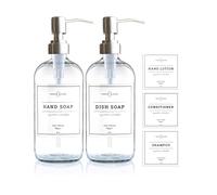 Vine Creations Lot de 2 distributeurs de Savon de Cuisine en Verre Transparent avec Pompe en Acier Inoxydable, 473,6 g de Savon pour Les Mains ou la Vaisselle pour Salle de Bain ou Cuisine avec